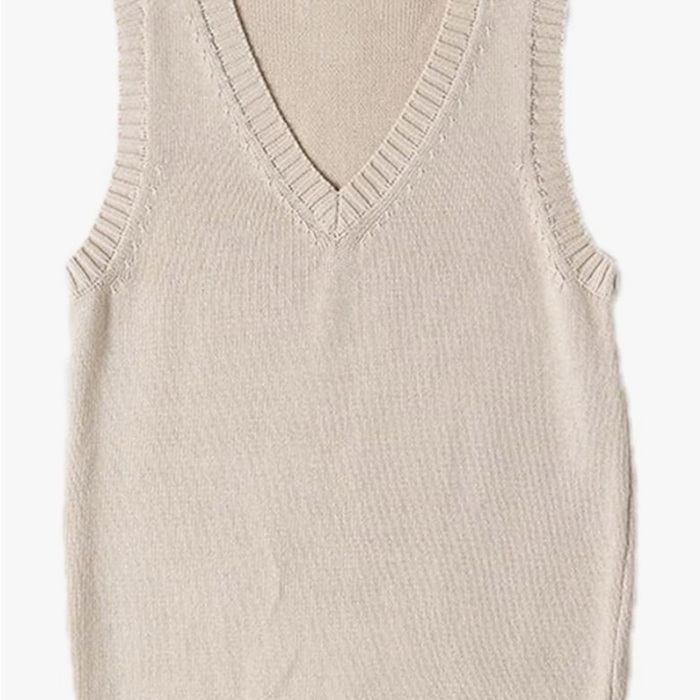 Cream Knit V-Neck Sweater Vest